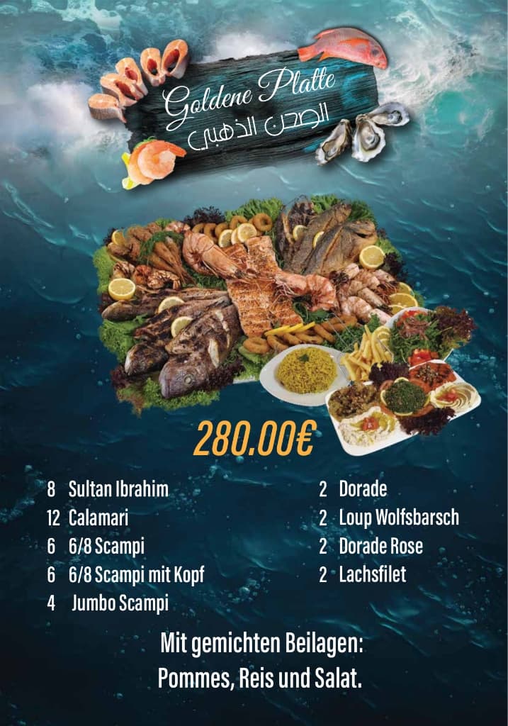 Goldene Platte - 280€ Premium Seafood Platte mit Sultan Ibrahim, Calamari, Scampi, Dorade